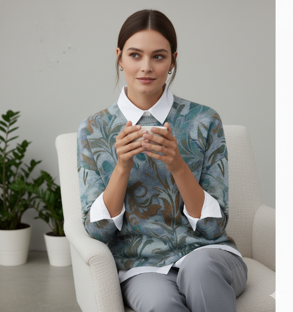 Damen Strickpullover mit Blumenmuster | Locker & Elegant