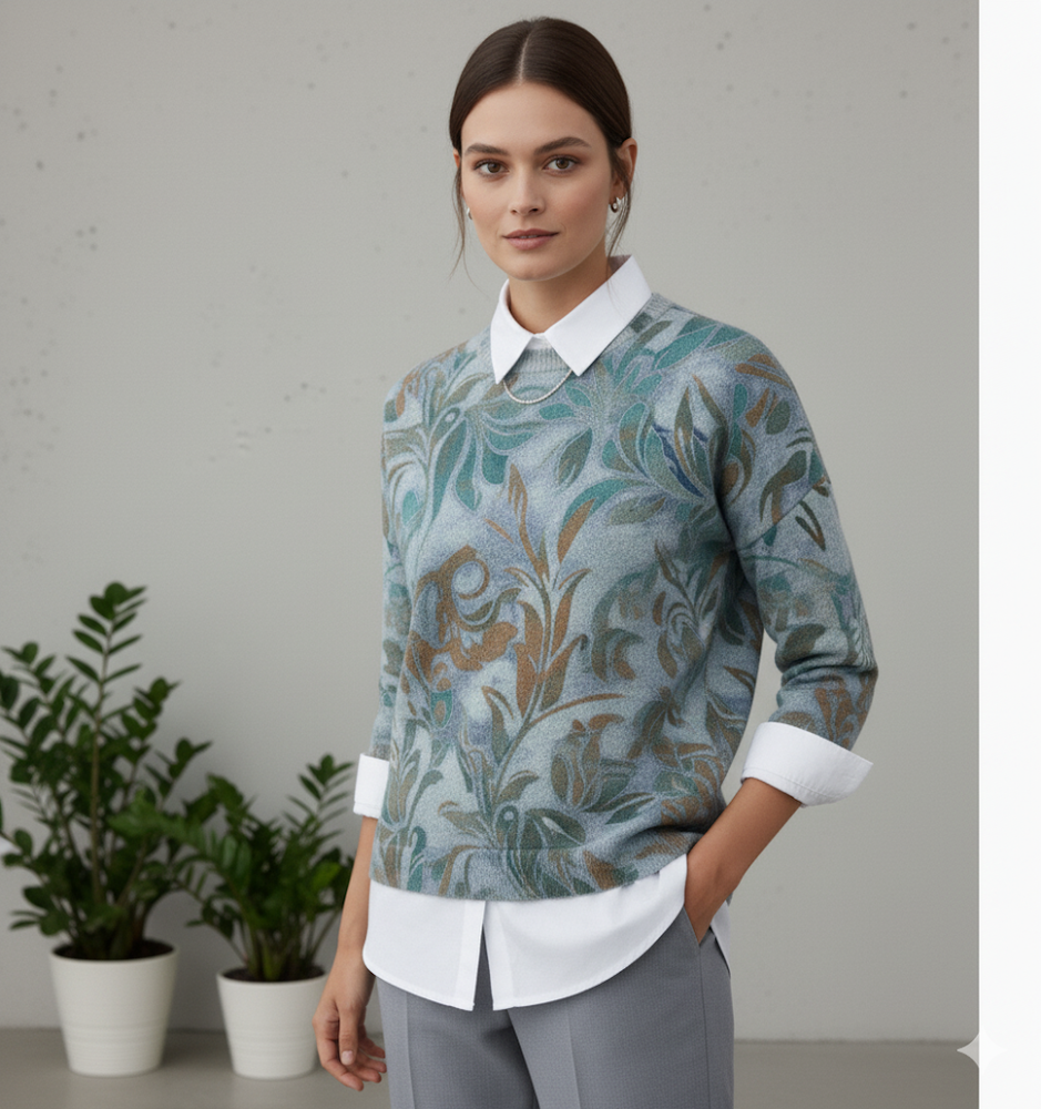 Damen Strickpullover mit Blumenmuster | Locker & Elegant