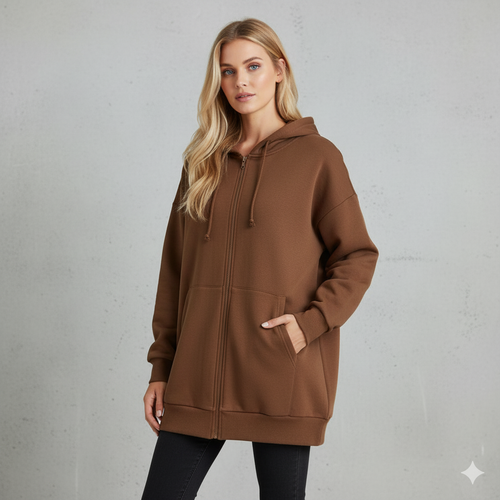 Langer Damen Hoodie mit Reißverschluss | Warm & Bequem für Winter