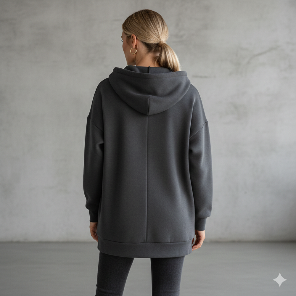 Langer Damen Hoodie mit Reißverschluss | Warm & Bequem für Winter
