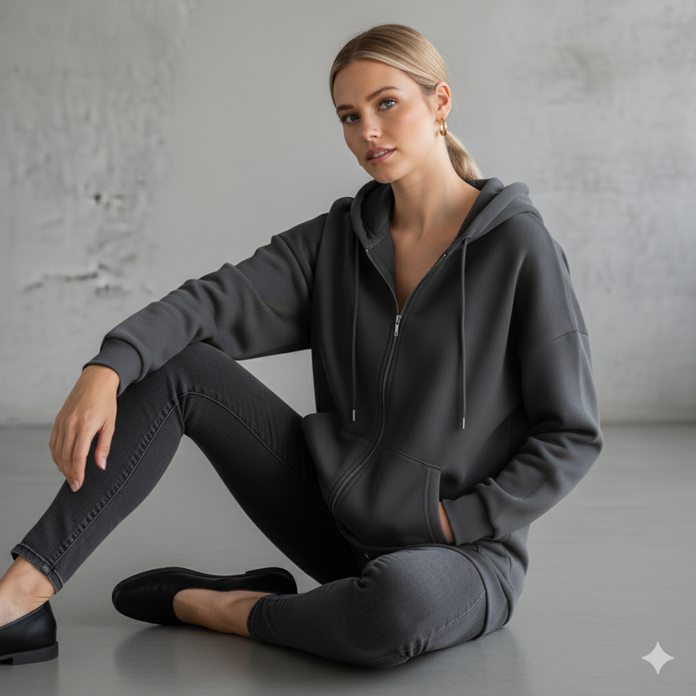 Langer Damen Hoodie mit Reißverschluss | Warm & Bequem für Winter