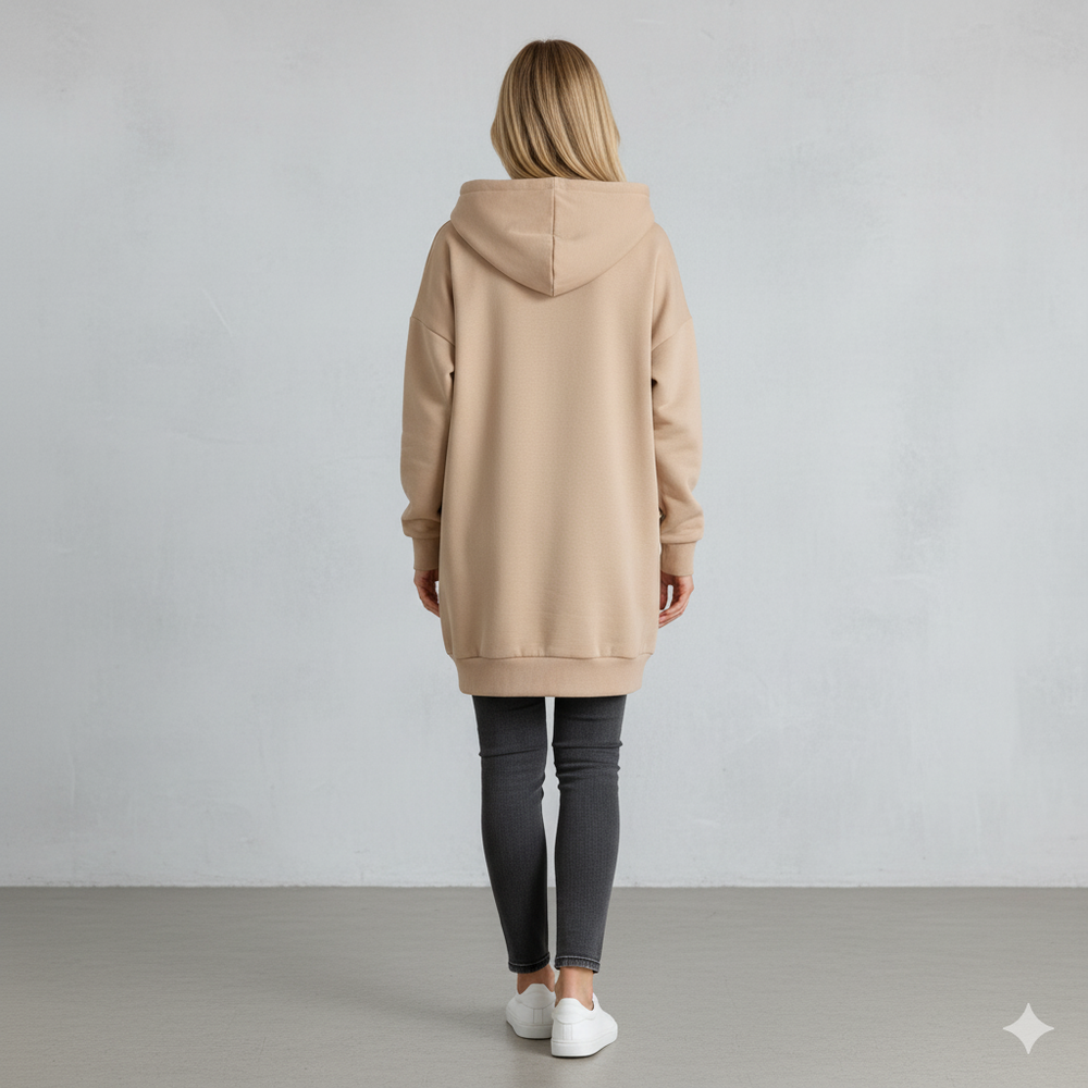 Langer Damen Hoodie mit Reißverschluss | Warm & Bequem für Winter