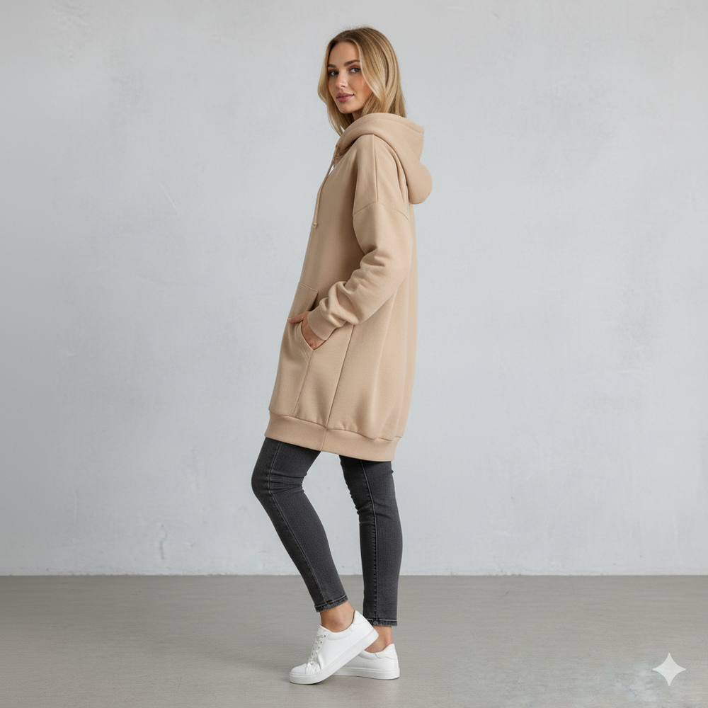 Langer Damen Hoodie mit Reißverschluss | Warm & Bequem für Winter