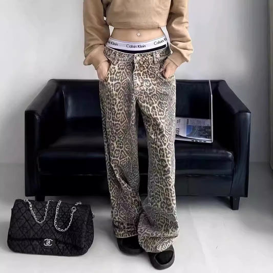 John – Vintage Leopardenmuster Jeans im Hip-Hop-Stil