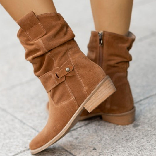 Mary – Kurzschaftstiefel im europäischen und amerikanischen Stil mit runder Spitze und Metall