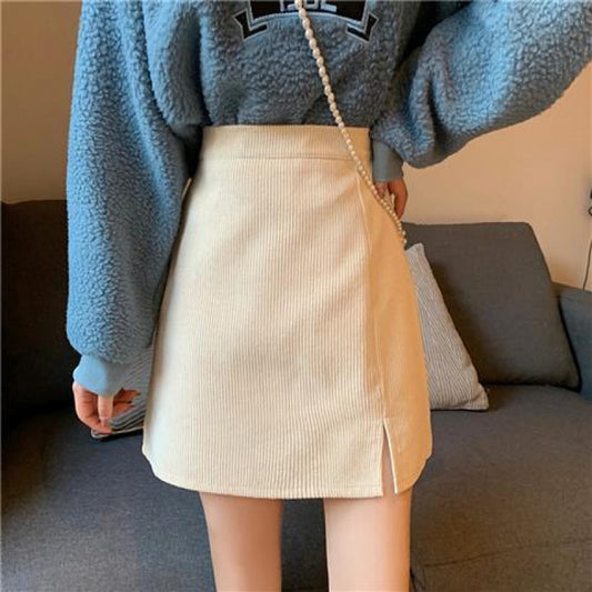Rebecca – Retro Cord A-Linien Minirock mit hohem Bund