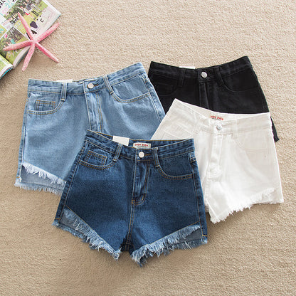 Patricia – High Waist Denim-Shorts mit Vorderseite kurz und Rückseite lang