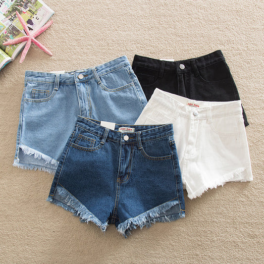Patricia – High Waist Denim-Shorts mit Vorderseite kurz und Rückseite lang